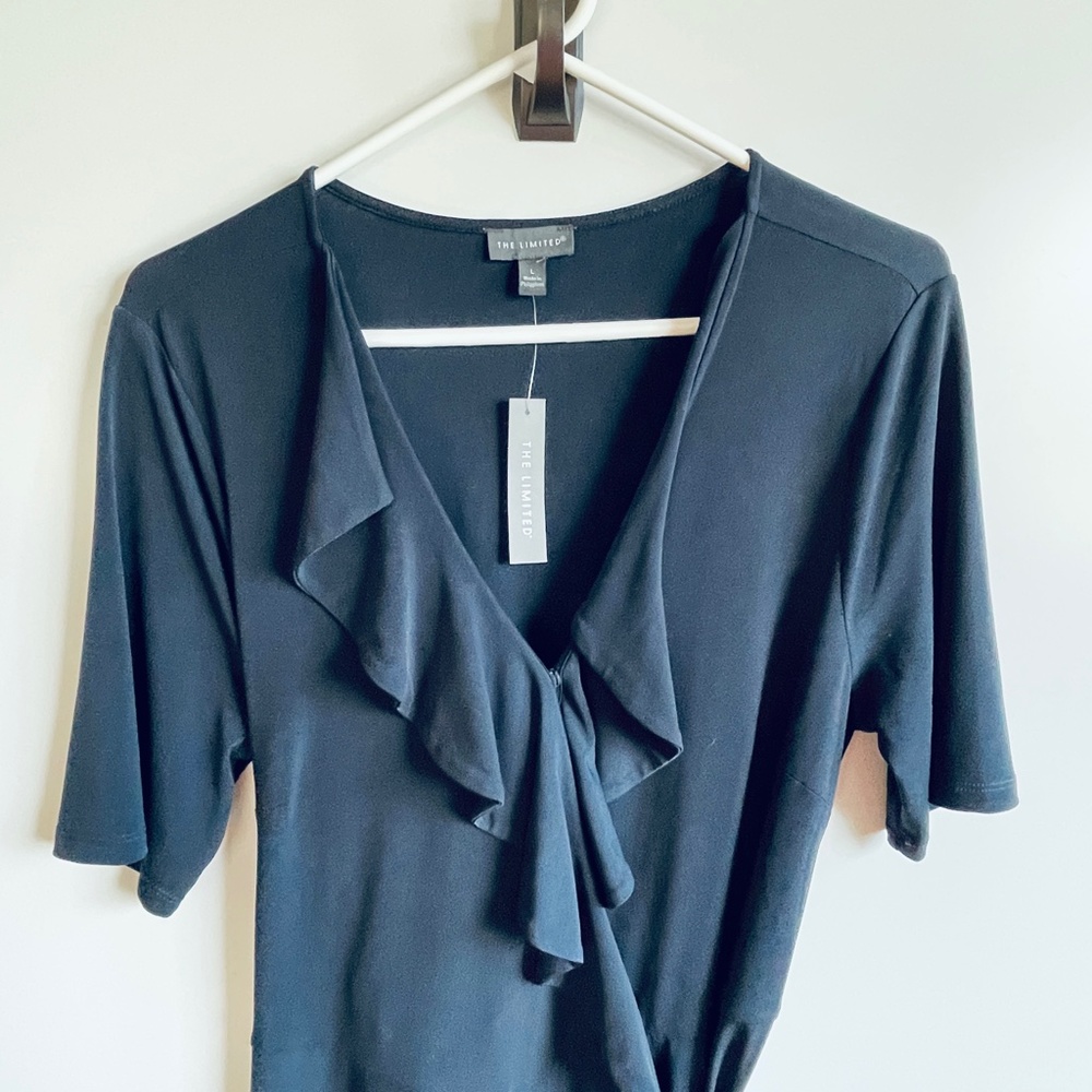NWT The Limited Navy Partial Wrap Dress Sz‎ L